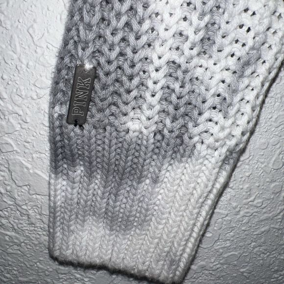 PINK Victorias Secret Gray White Knit V Neck Tie Dye Chunky Sweater Sz S - Picture 5 of 7